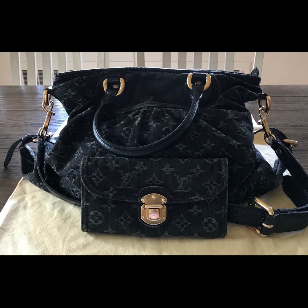 Louis Vuitton Black Denim Purse & Wallet
